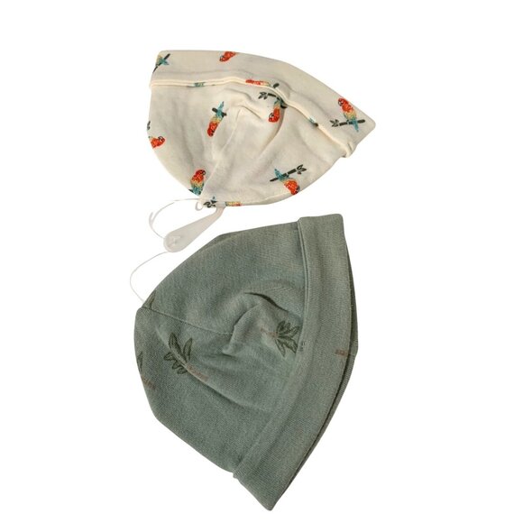 New 2 Pack Beanie Cap Hat Green Leaves Off White Parrot Green Crib Baby One Size - Picture 4 of 4